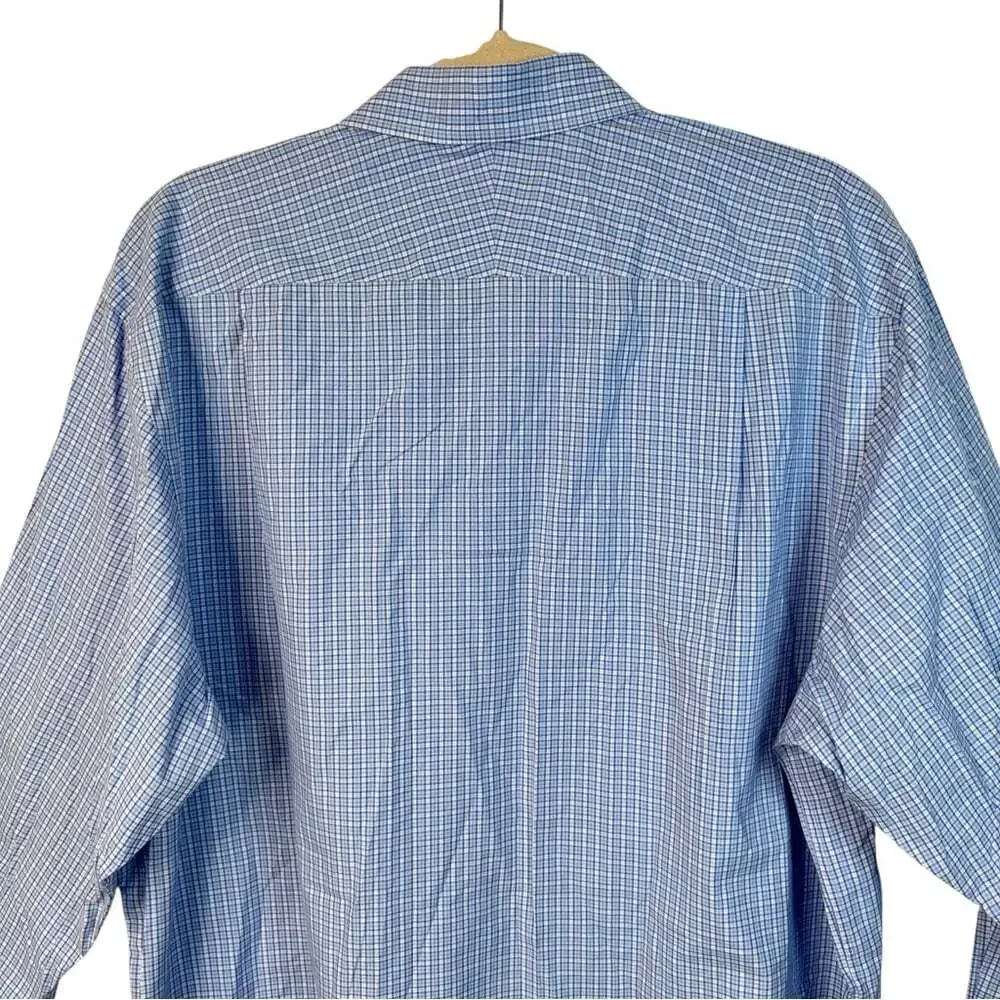Thomas Pink Blue Check Shirt 17 Cotton Tailored Fit Button Front Businesscore